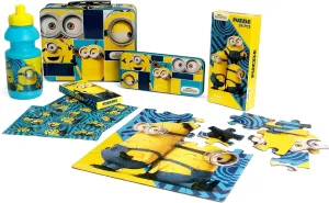 Minions Gift Set - Minions Lunch Tin Box, water bottle, puzzle, stickers, and Pencil Case.