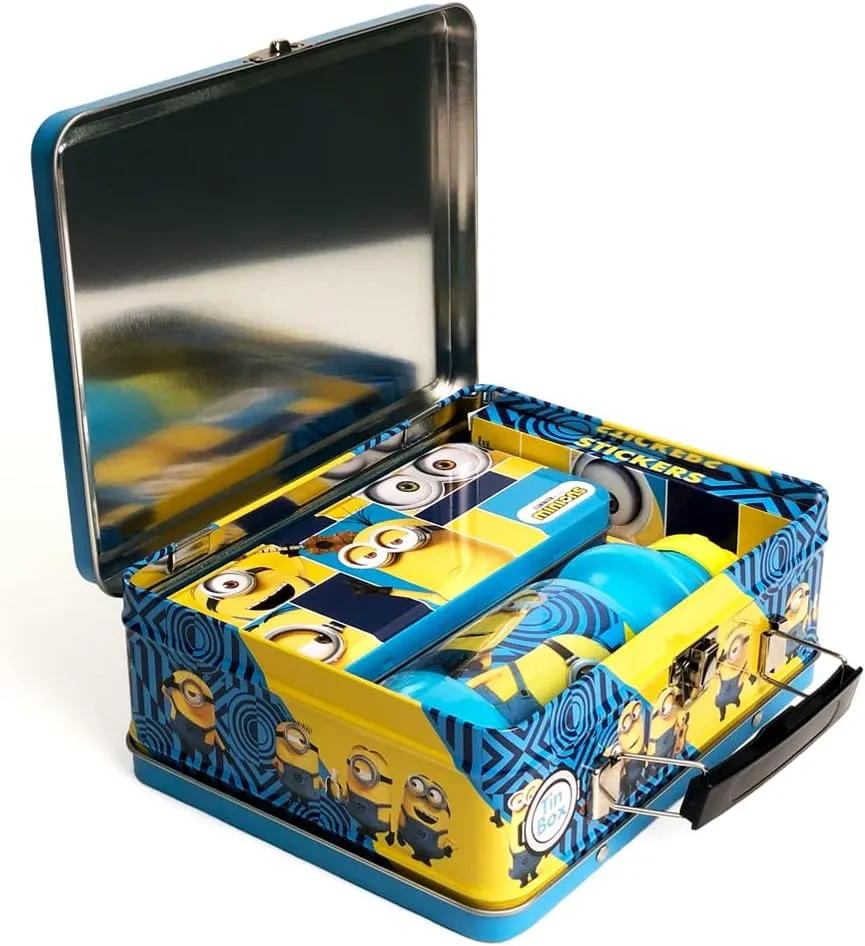 Minions Gift Set - Minions Lunch Tin Box, water bottle, puzzle, stickers, and Pencil Case.