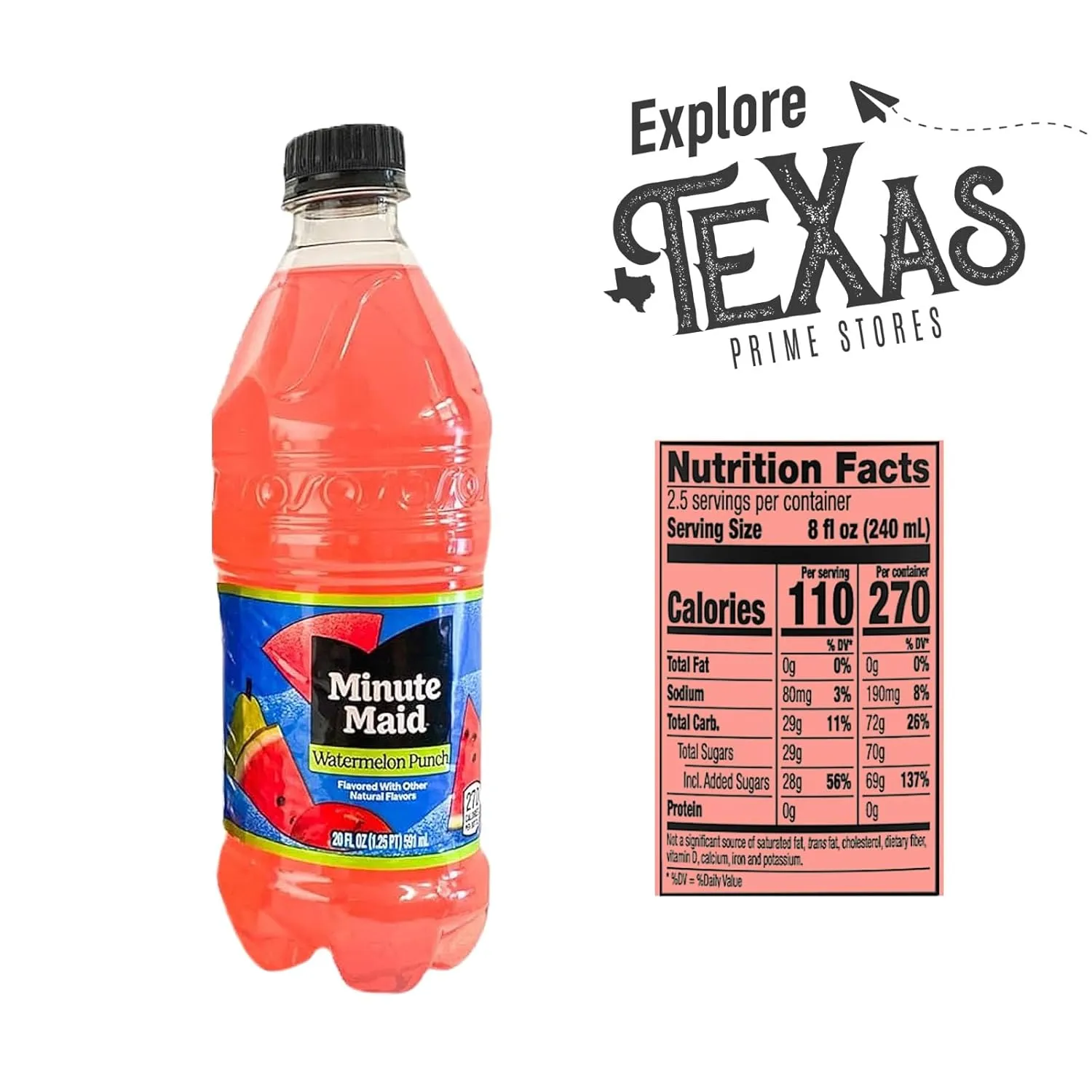Minute Maid - Unique Outlet Bundle: 12 Pack of Watermelon Punch Flavored Fruit Drink, 20 fl oz Plastic Bottle   1 Utility Prop.