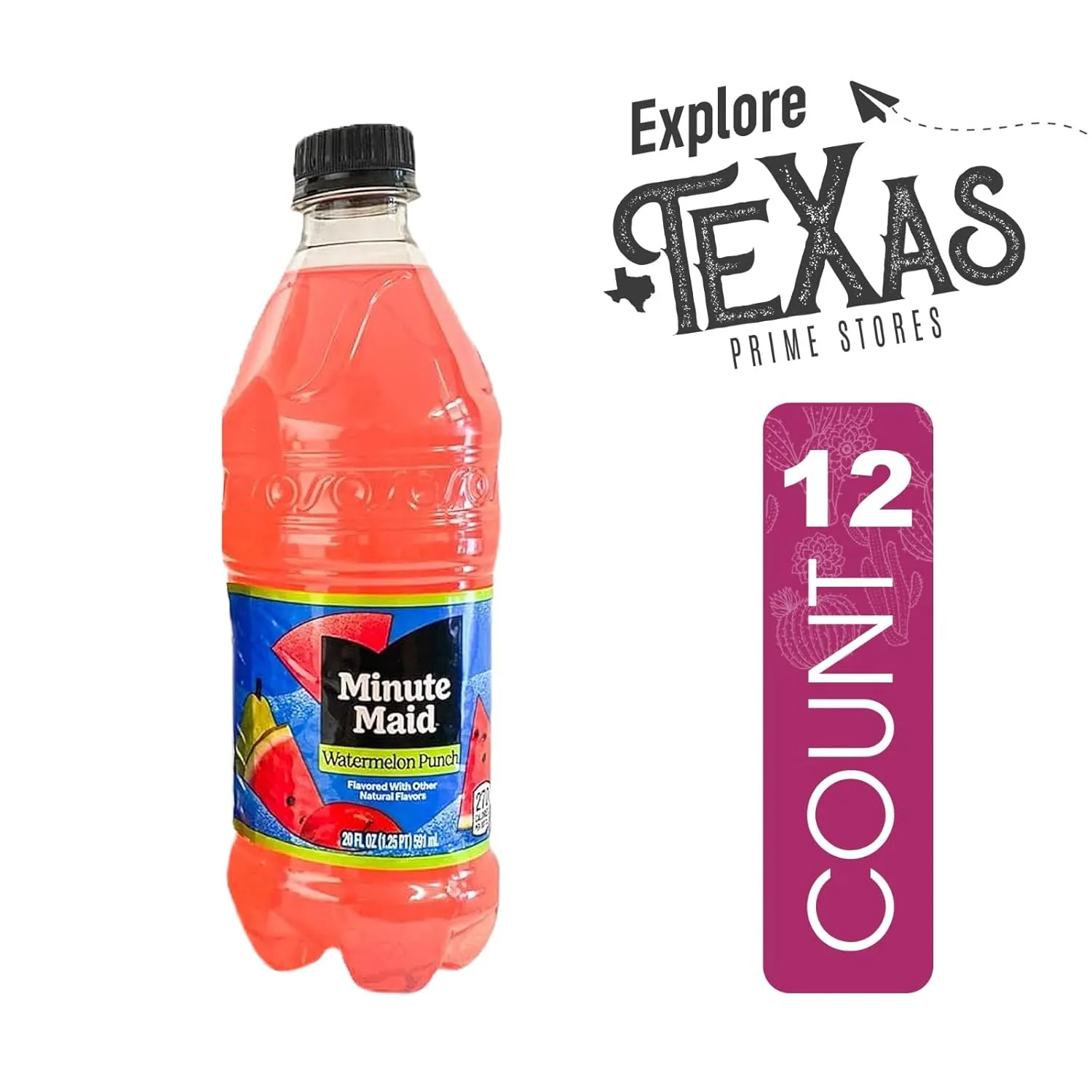 Minute Maid - Unique Outlet Bundle: 12 Pack of Watermelon Punch Flavored Fruit Drink, 20 fl oz Plastic Bottle   1 Utility Prop.