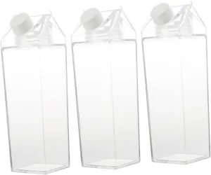 Mobestech 3Pcs Transparent Milk Bottle Adorable Carton Milk Container Leak Water Bottle for Outdoor Activities for Travel Sports and Picnics