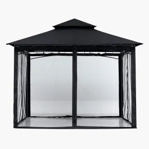Mosquito Net for Outdoor Patio and Garden, Screen House for Camping and Deck, Gazebo Screenroom, Zippered Mesh Sidewalls for 10x 10 Gazebo (Dark Black)