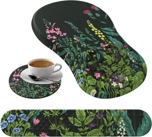 Mouse Pad Wrist Support,Ergonomic Mouse Pad with Wrist Rest,Computer Mouse Pads Pain Relief Keyboard Wrist Rest with Coaster Set,Non-Slip Computer Gel Mouse Pad for Laptop Keyboard Office-Flowers