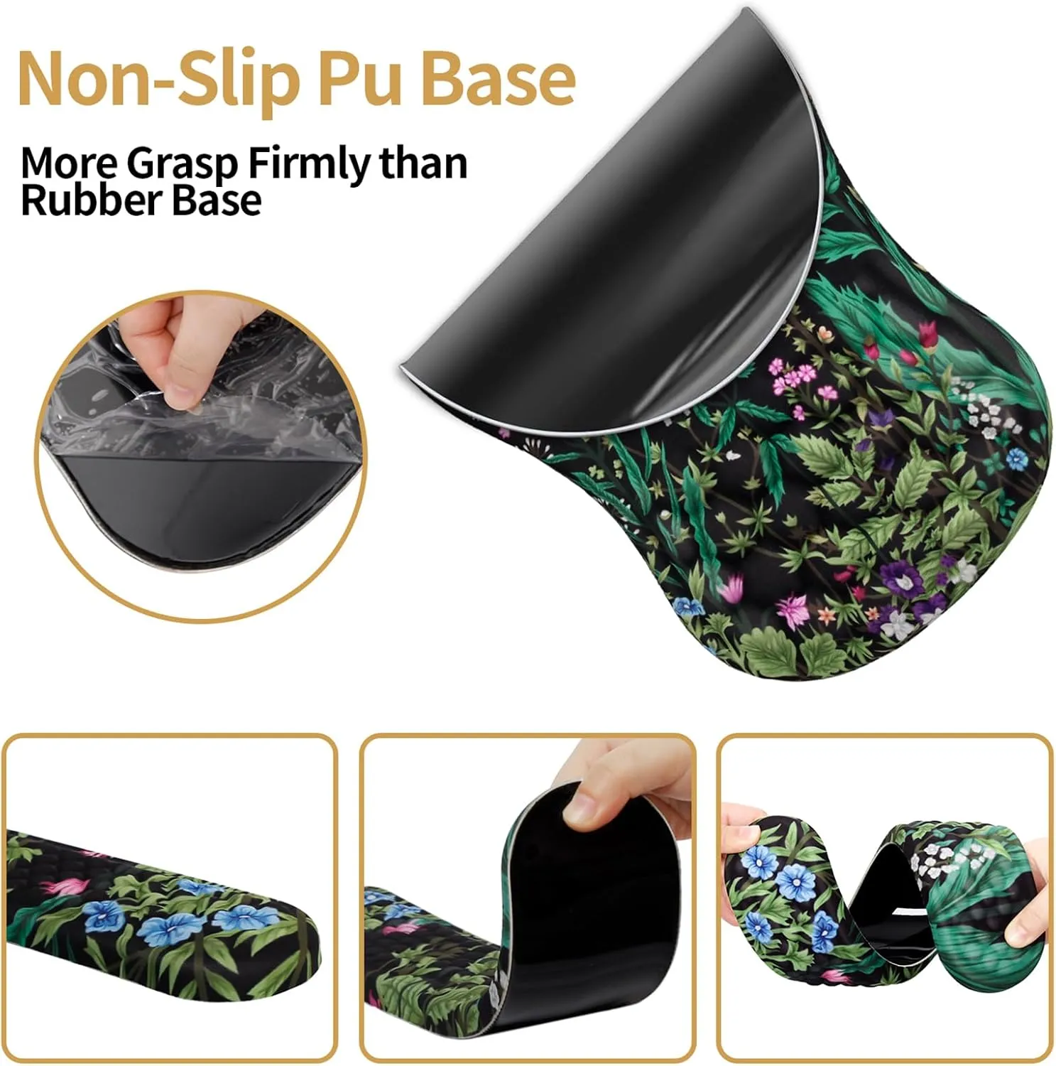 Mouse Pad Wrist Support,Ergonomic Mouse Pad with Wrist Rest,Computer Mouse Pads Pain Relief Keyboard Wrist Rest with Coaster Set,Non-Slip Computer Gel Mouse Pad for Laptop Keyboard Office-Flowers