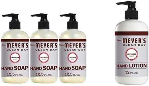 Mrs. Meyer’s Clean Day Liquid Hand Soap Bottle, Lavender Scent, 12.5 Fl Oz, Pack of 3 and Mrs. Meyer’s Clean Day Hand Lotion, Lavender Scent, 12 Ounce Bottle
