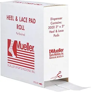 Mueller 63555 Heel & Lace Pad with Dispenser, 3" Width, 3" Length, Pack of 2000