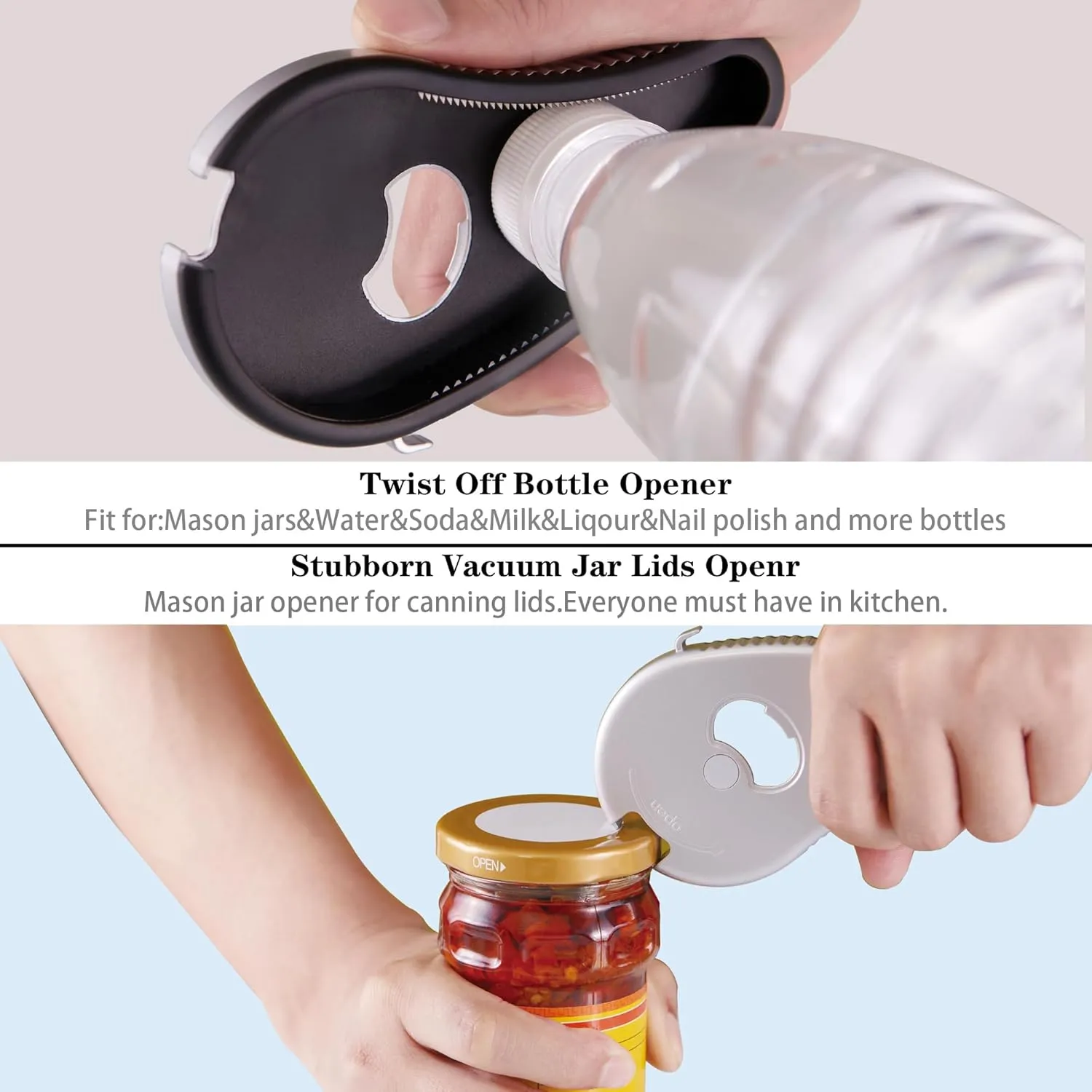 Multifunctional Bottle/Jar and Can Opener,Twist-Off Plastic Water Bottle,Pull Tab Soup,Magnet Beer Opener,for Weak Hands,Seniors,Elderly,Rheumatoid Arthritis, Lid Seal Remover(Silver)
