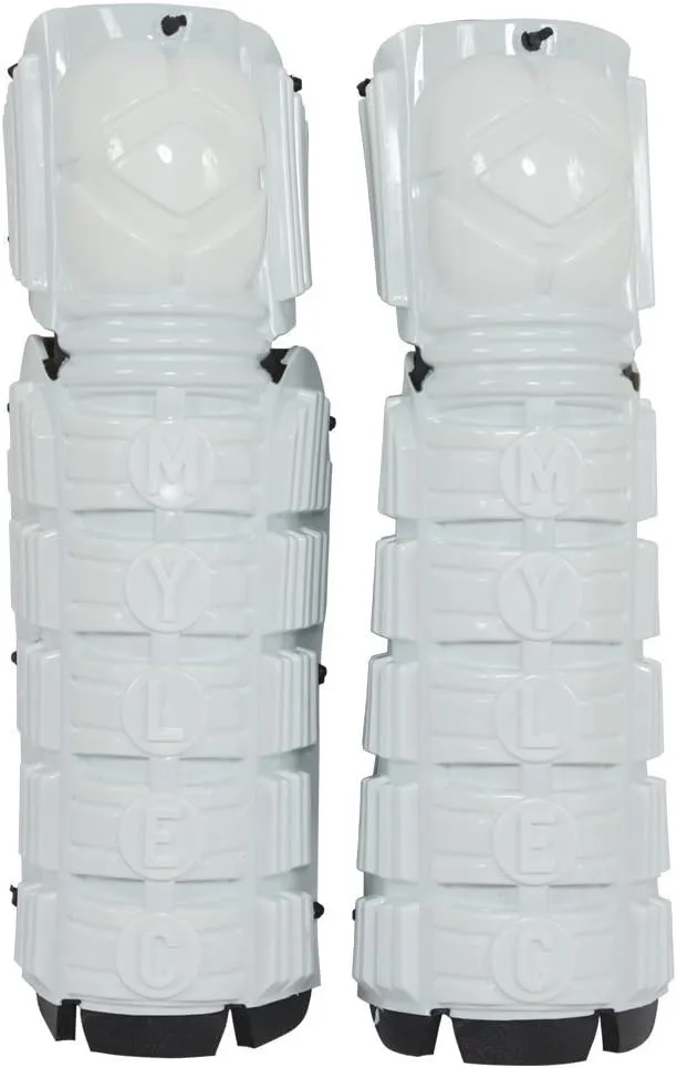 MyLec Street/DEK Shin Pad, Lightweight & Durable Hockey Accessories, Velcro Straps for Custom Fit, Hard Front Shells with Breathable Material, 3/8" Foam Padding Shin Guards (Large, White)