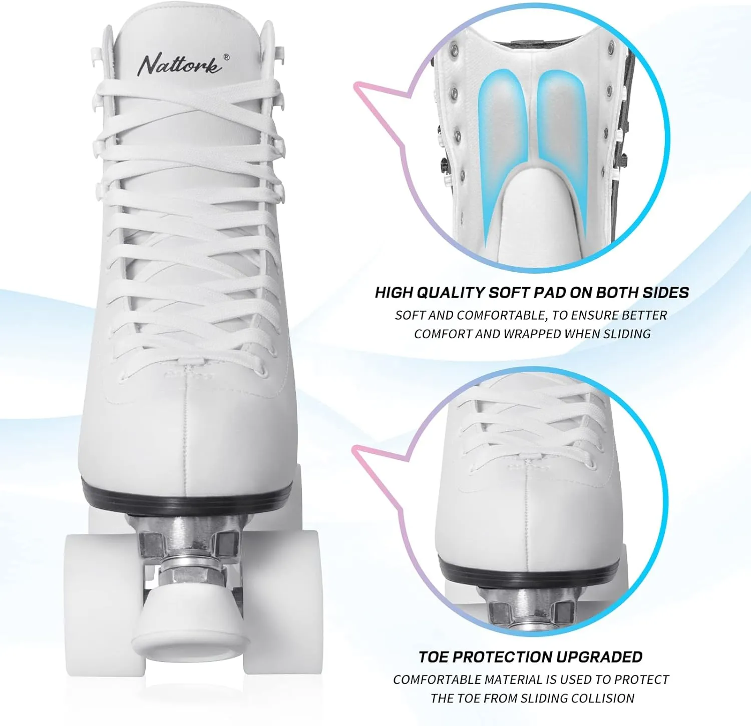Nattork Roller Skates for Women, PU Leather High-top Quad Skates for Beginner, Indoor Outdoor 4 Wheels Double-Row Skates for Adults