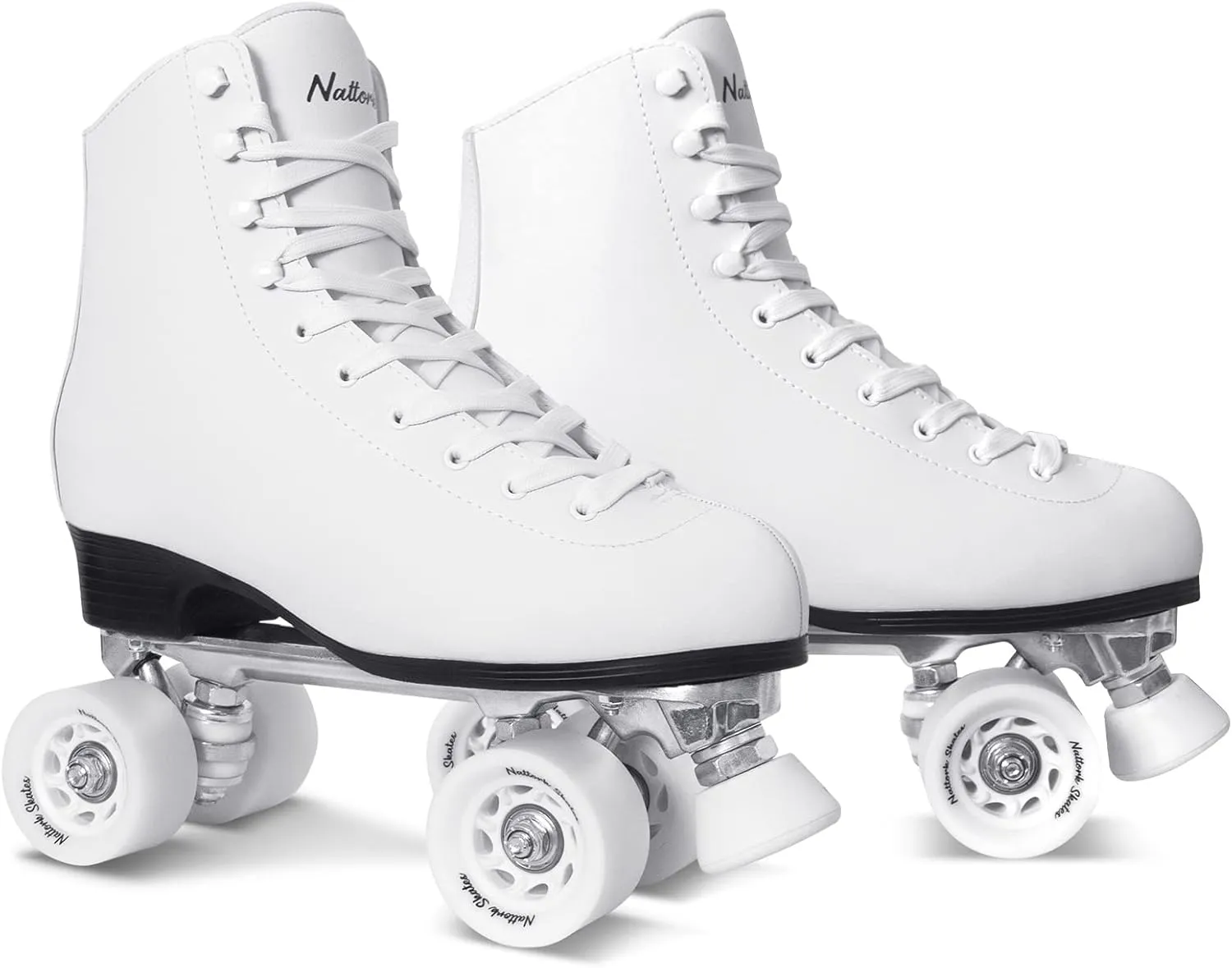 Nattork Roller Skates for Women, PU Leather High-top Quad Skates for Beginner, Indoor Outdoor 4 Wheels Double-Row Skates for Adults