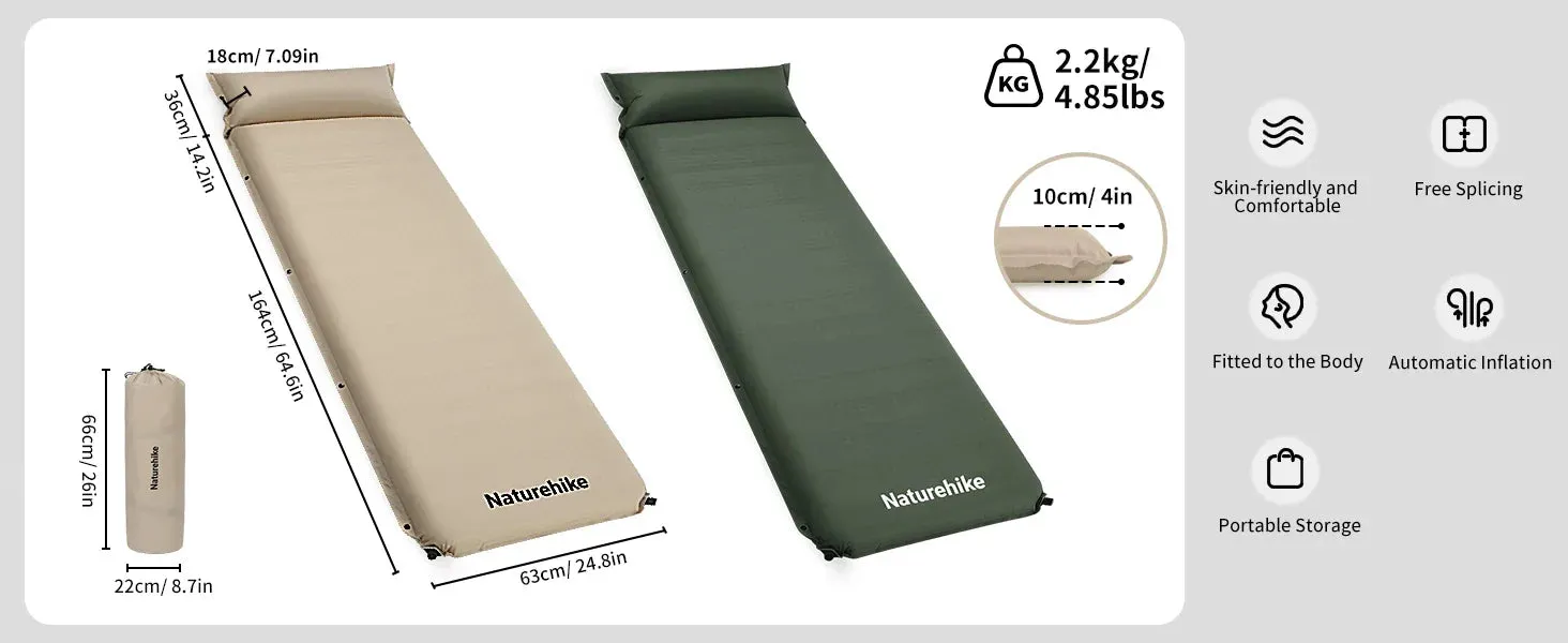 Naturehike Automatic Inflatable Cushion Portable Lightweight Self-Inflating Air Mattress Thickened 10cm Camping Tent Bed Outdoor Hiking Sleeping Bag