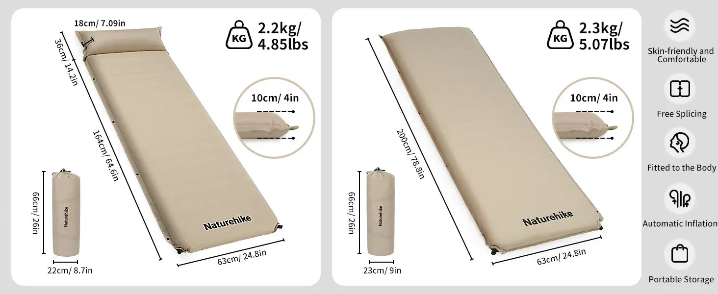Naturehike Automatic Inflatable Cushion Portable Lightweight Self-Inflating Air Mattress Thickened 10cm Camping Tent Bed Outdoor Hiking Sleeping Bag