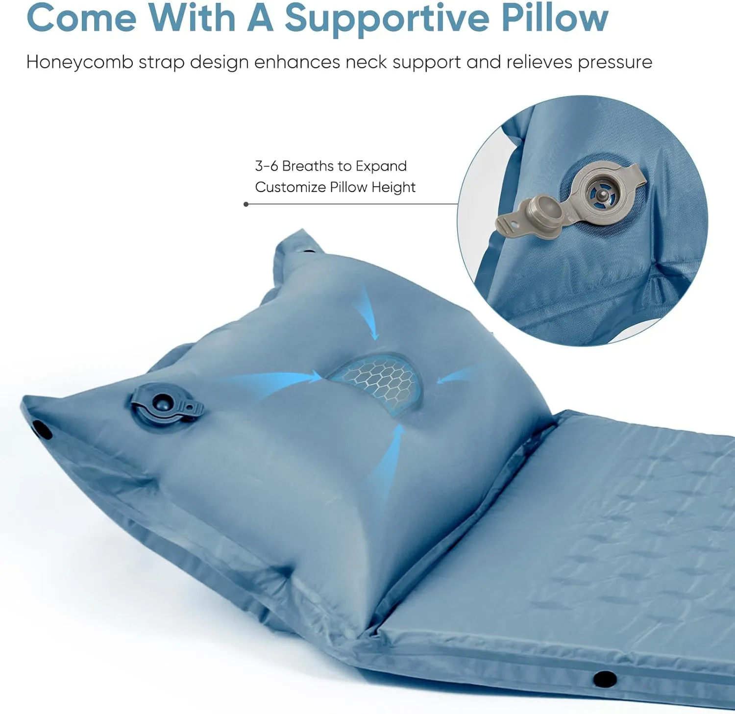 Naturehike Self-Inflating Double Sleeping Pad, Ultralight Memory Foam Pad with Pillow, Fast Inflating, Patchwork Sleeping Pad for Hiking, RV Camping, Full, Blue