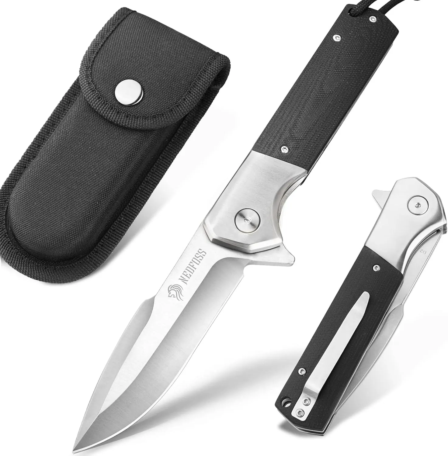 NedFoss BEAST Pocket Knife for Men, 4 inch D2 Steel Blade Folding Knife with Clip, G10 Handle, Safety Liner Lock, Heavy Duty Tactical Knife for Hiking Camping Gifts for Men Women