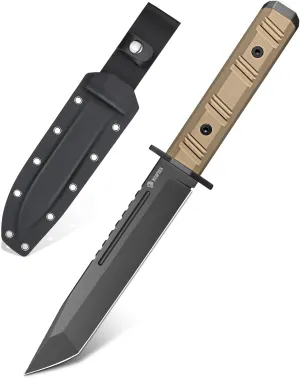 NedFoss BRAVE 6.8" Fixed Blade Tactical Knife with Kydex Sheath - D2 Steel Tanto Blade, Full Tang PVD Coated Hunting Knife for Men Women, G10 Handle, Outdoor Survival, Camping & Bushcraft