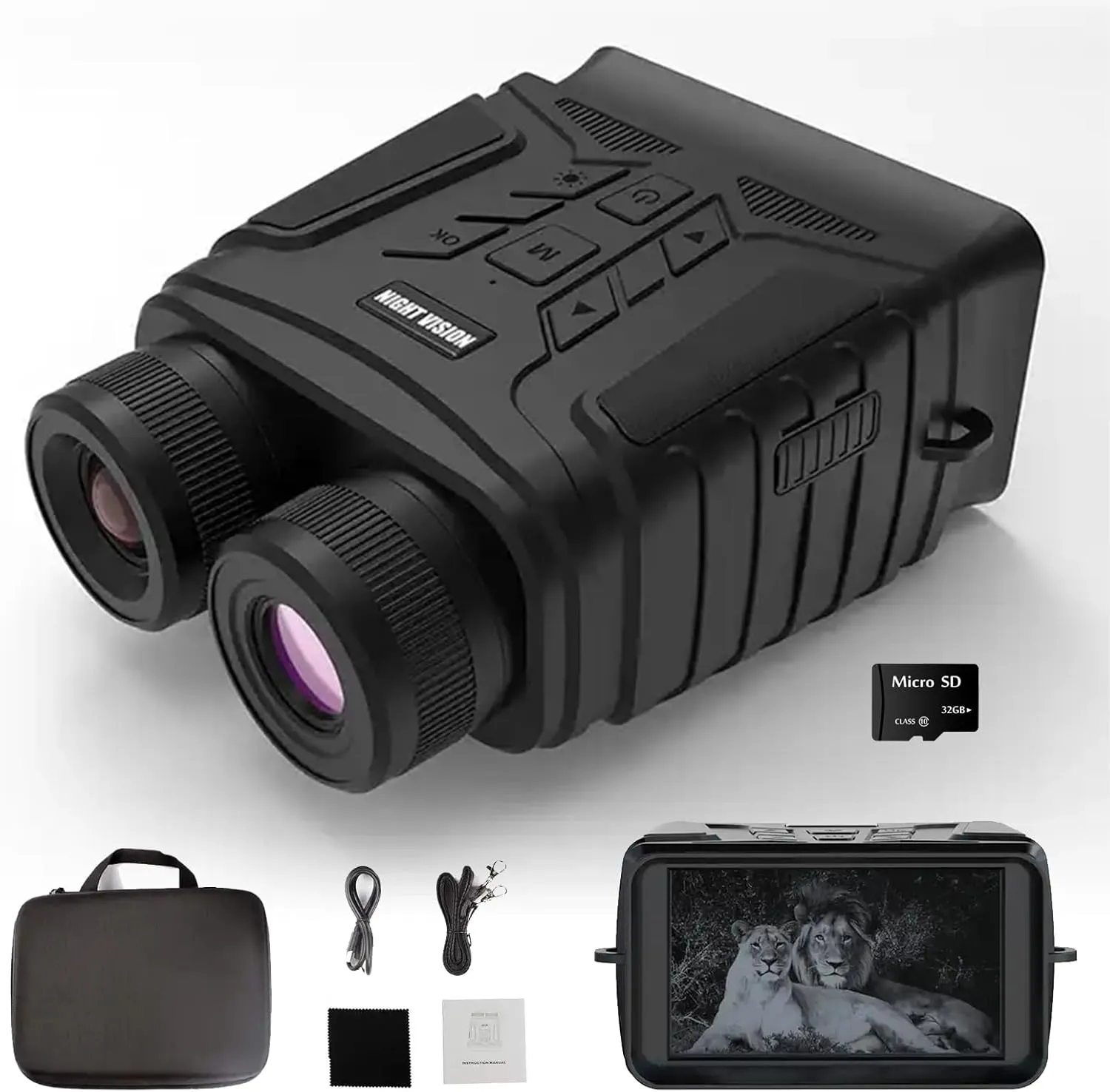 Night Vision Binoculars - 4K Night Vision Goggles for Adults, 4.5'' Large Screen Infrared Goggles with 32GB Memory Card for Photo and Video Storage, 8X Digital Zoom