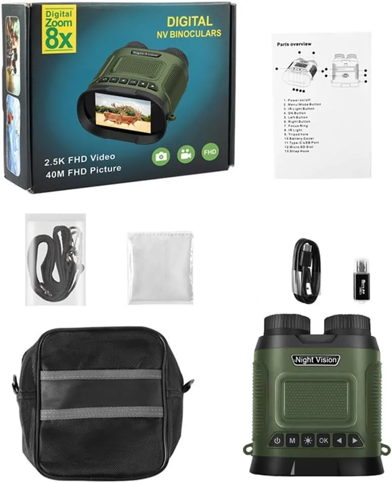 Night Vision Binoculars 8X Digital Zoom Powerful IR Illuminator 350m Range 2500mAh Lithium Battery for Outdoor ArmyGreen