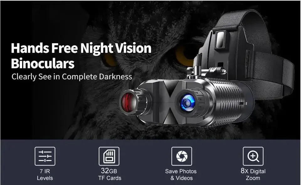 Night Vision Binoculars 8X Digital Zoom Tactical Helmet Head Mount Goggles Hunting Telescope 4K Infrared Binoculars