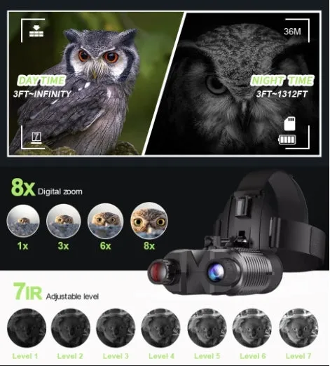 Night Vision Binoculars 8X Digital Zoom Tactical Helmet Head Mount Goggles Hunting Telescope 4K Infrared Binoculars