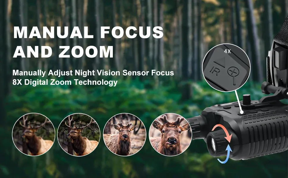 Night Vision Binoculars 8X Digital Zoom Tactical Helmet Head Mount Goggles Hunting Telescope 4K Infrared Binoculars