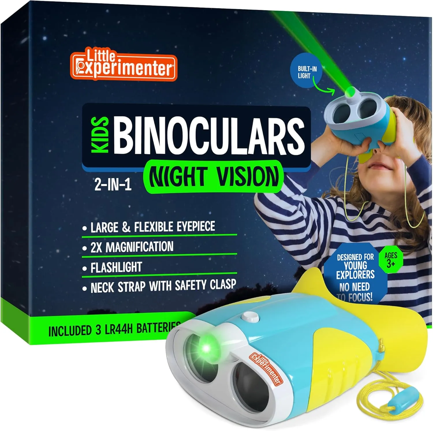 Night Vision Binoculars for Kids & Toddlers, Birthday Gift Ideas, Outdoor Exploration Toys, Binocular   Flash Light & Face Comfort Rubber, Educational STEM Gifts for Boys & Girls Ages 3 4 5 6 Year Old