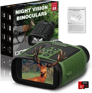 Night Vision Goggles - 2.5K Night Vision Binoculars for Adults, 10X Optical Zoom & 8X Digital Zoom, 3'' Large Screen, for Camping, Hiking