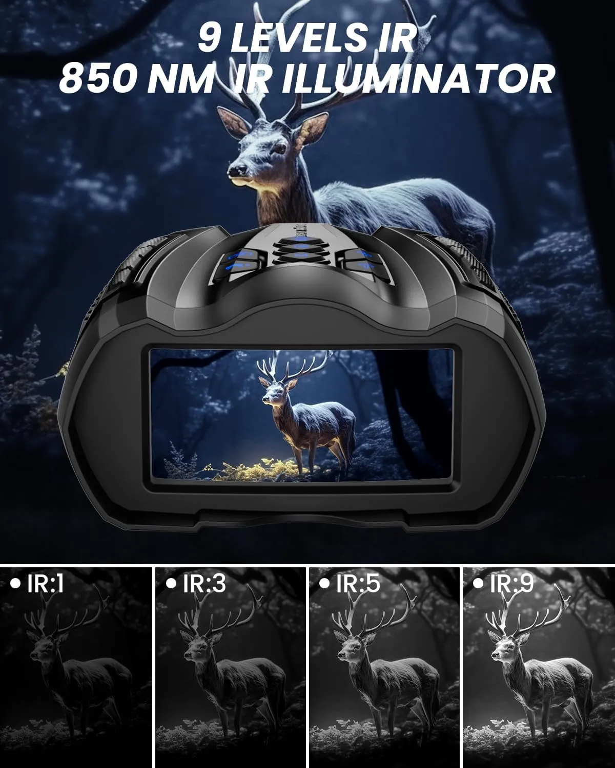 Night Vision Goggles, 4K Binoculars with Camera, 3.5" HD Display and 32GB TF Card, 9 Gear Night Vision, 10X Digital Zoom, 4000mAh Battery Nightvision