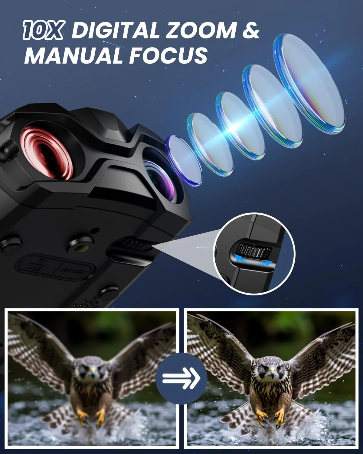 Night Vision Goggles, 4K Binoculars with Camera, 3.5" HD Display and 32GB TF Card, 9 Gear Night Vision, 10X Digital Zoom, 4000mAh Battery Nightvision