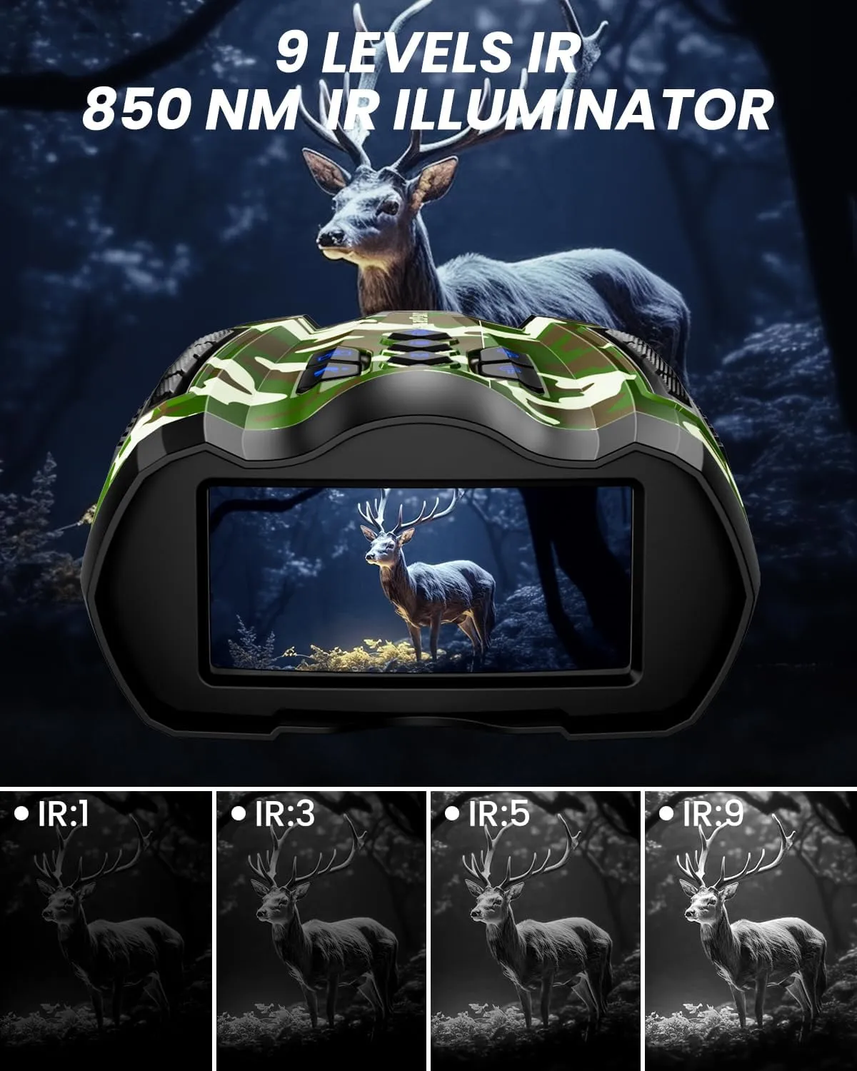 Night Vision Goggles, 4K Binoculars with Camera, 3.5" HD Display and 32GB TF Card, 9 Gear Night Vision, 10X Digital Zoom, 4000mAh Battery Nightvision