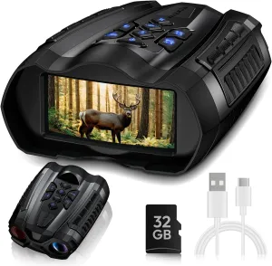 Night Vision Goggles, 4K Binoculars with Camera, 3.5" HD Display and 32GB TF Card, 9 Gear Night Vision, 10X Digital Zoom, 4000mAh Battery Nightvision