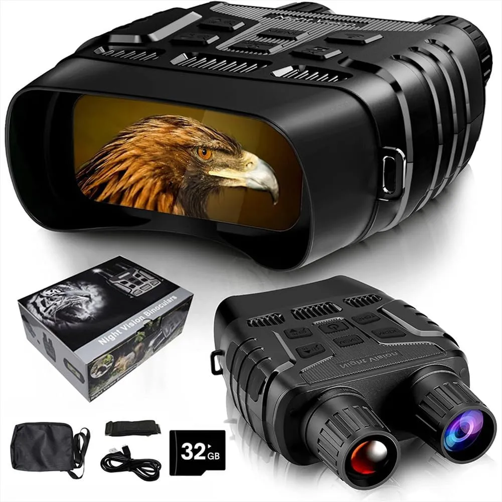 Night Vision Goggles, 4K Full-Color Night Vision Binoculars for Adults, 7 Gear Night Vision, 8X Digital Zoom, 32GB Card to Save Photos and Videos, Ideal for Camping & Hiking (Black)