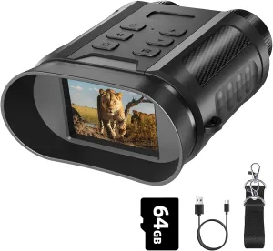 Night Vision Goggles 4K HD, 7-Level IR & 8X Zoom, Rechargeable Battery - Night Lightweight Binoculars with Flashlight, 64GB Card can Save Photo and Video