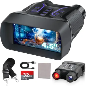 Night Vision Goggles-4K Night Vision Binoculars, 4.5" Screen IR Night Vision Binoculars, 8X Digital Zoom with 32GB TF Card to Save Photos and Videos