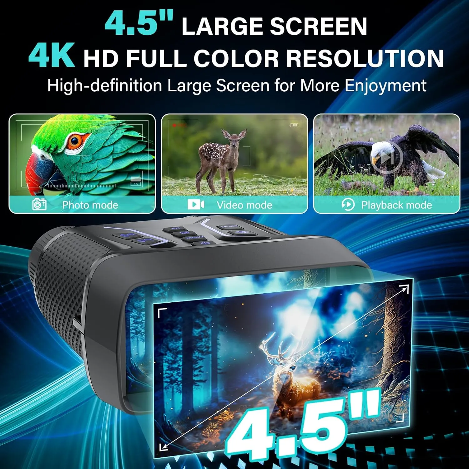 Night Vision Goggles-4K Night Vision Binoculars, 4.5" Screen IR Night Vision Binoculars, 8X Digital Zoom with 32GB TF Card to Save Photos and Videos