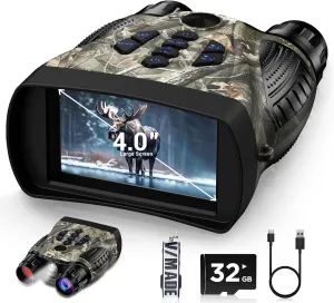 Night Vision Goggles, 4K Night Vision Binoculars, 4" HD Screen Binoculars, 10X Digital NightVision for Adults, 4000mAh Battery Gray, 9 Gear Infrared with 32GB TF Card