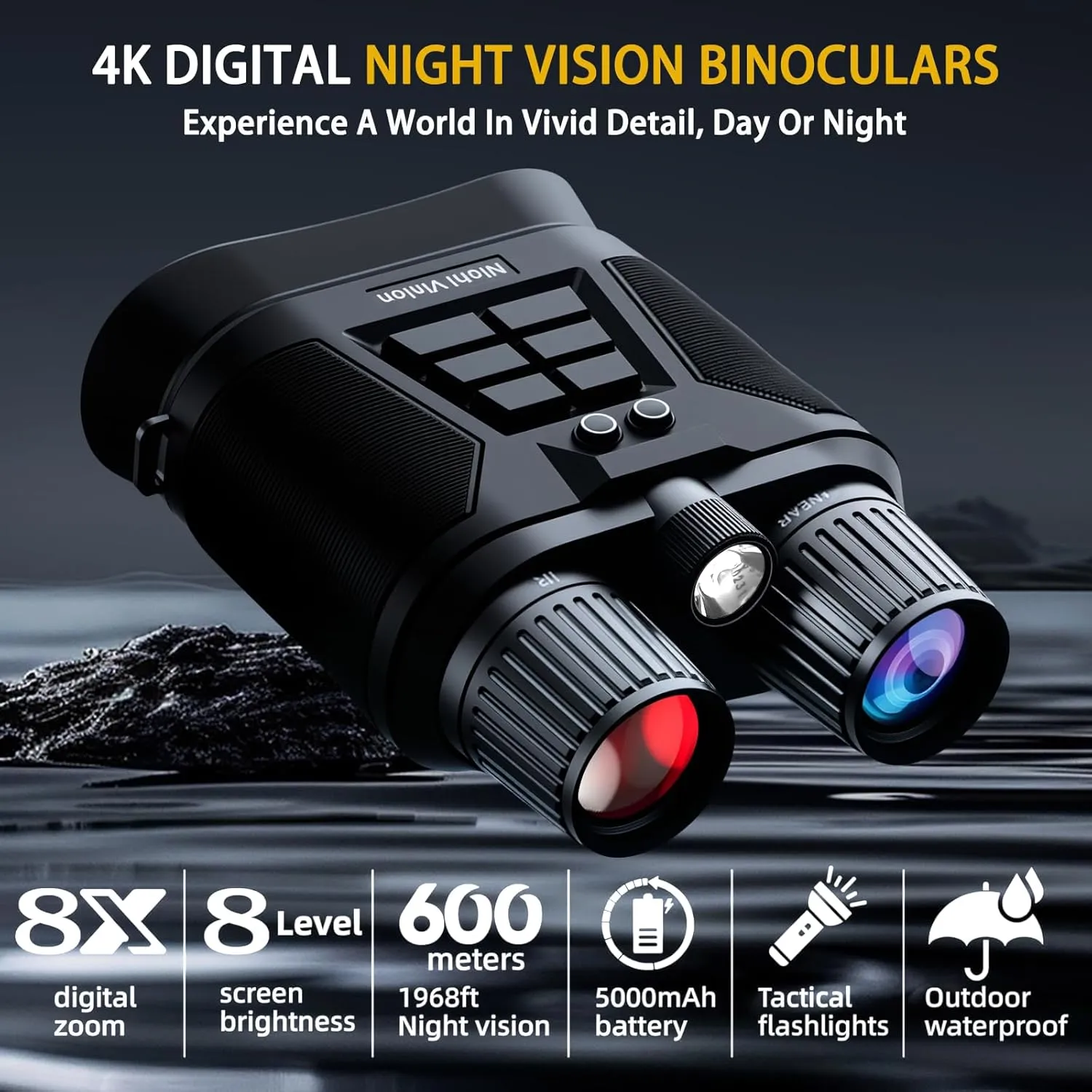 Night Vision Goggles - 4K Night Vision Binoculars for Adults, 3280FT Infrared, 3" Large Screen, 8X Digital Zoom, 5000 mAh Battery and 32GB Memory Card for Saving Photos and Videos