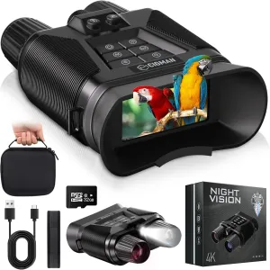 Night Vision Goggles, 4K Night Vision Binoculars for Adults, 5000mAh Rechargeable Battery & 32 GB TF Card Infrared Binoculars with Camera, 3'' HD Screen, 8X Digital Zoom to 3280 Ft Clear View, Black