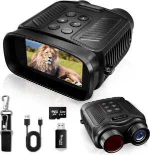 Night Vision Goggles - 4K Night Vision Binoculars for Adults, 5000mAh Rechargeable Infrared Binoculars with 3'' HD Screen, 32GB MicroSD Card Included, Ideal for Camping & Adventure, Black