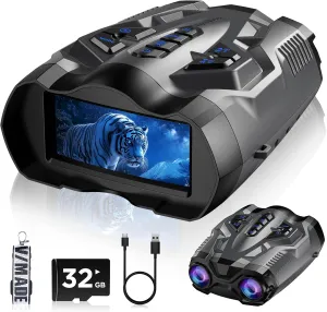 Night Vision Goggles, 4K Night Vision Binoculars for Adults,9 Gear Infrared Goggles, 10X Digital Night Vision, 4000mAh Up to 12H of Use with 32GB TF Card, 3.5" HD Screen Binoculars