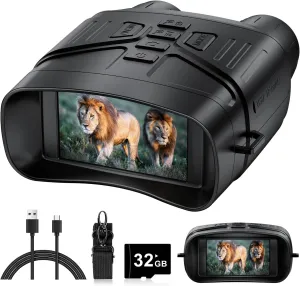 Night Vision Goggles - 4K Night Vision Binoculars with 5000mAh Rechargeable Battery, 32GB TF Card can Save Photo and Video, 3'' HD Screen for Camping & Security, Black