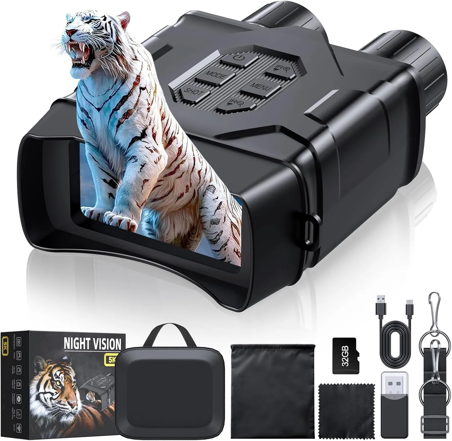 Night Vision Goggles 5K Infrared Binoculars 4" Large Screen Night Vision Binoculars for Adults, 10x Zoom Digital Night Vision with WiFi 32GB Memory Save Photo and Video