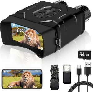 Night Vision Goggles, 5K Night Vision Binoculars with 64GB TF Card, APP Remote Control, 4” HD Screen, 2000FT Viewing Range for Outdoor Camping and Wildlife Observation
