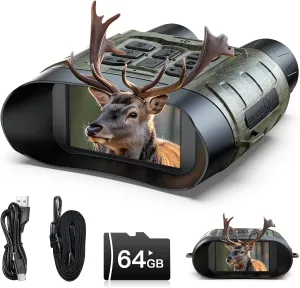Night Vision Goggles for Adults, 112 MP 4K Night Vision Binoculars 12X Zoom & 5000mAh Battery, 64GB Card Included, Infrared Vision, 1300ft Range, Perfect for Hunting, Camping & Security
