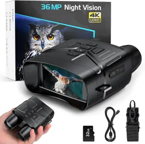 Night Vision Goggles for Hunting, 4K Infrared Night Vision Binoculars with Rechargeable Battery and Anti-Shake Motion Detection for Surveillance Tactical Gear