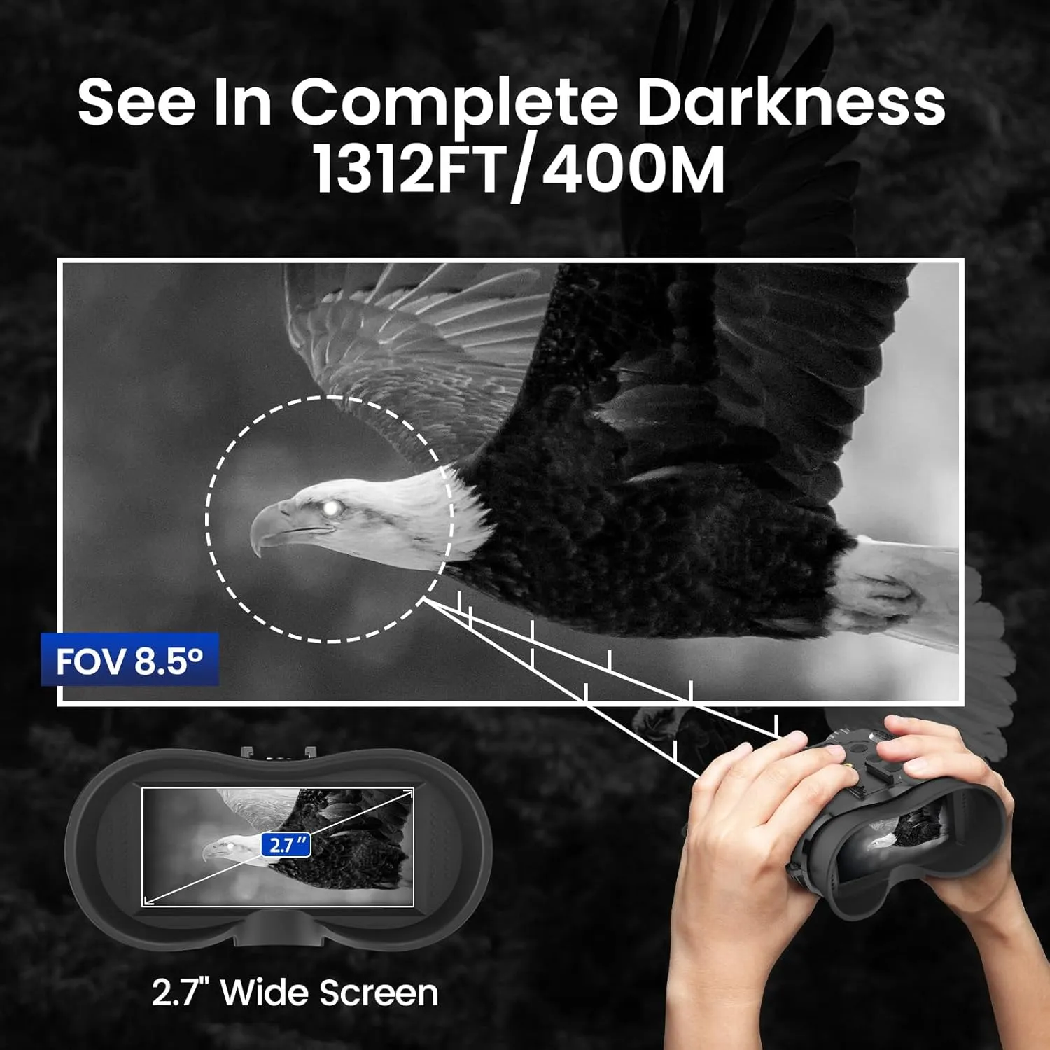 Night Vision Goggles Head Mounted, 1312FT Night Vision Binoculars Compatible with Military Tactical Helmet, Infrared Long Focus 8X Digital Zoom/32GB SD Card, black