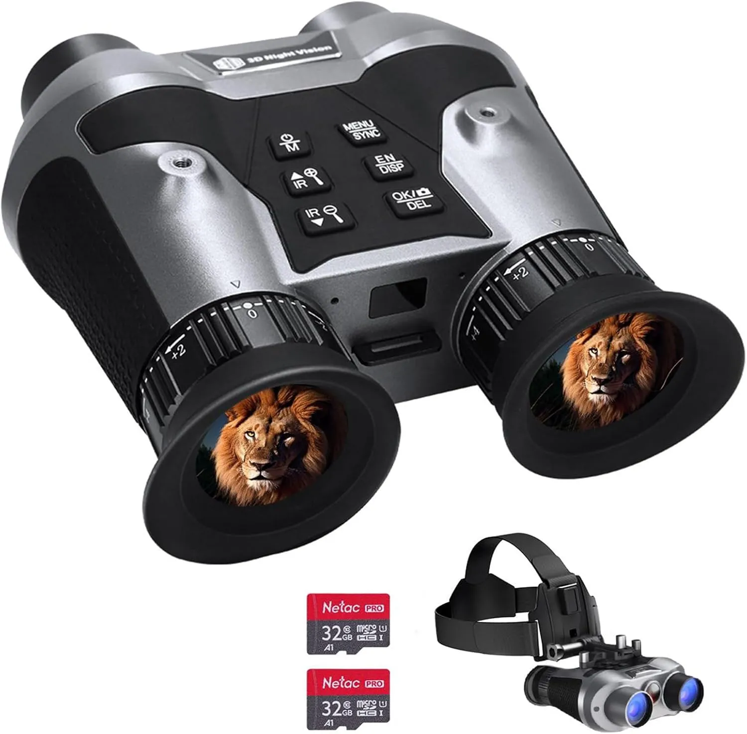 Night Vision Goggles Head Mounted, Naked-Eye 3D VR Night Vision Binoculars for Adults, 32GB Card for Save 8K Photo & 4K Video, 6X Digital Zoom, 2296FT Viewing Range for Camping