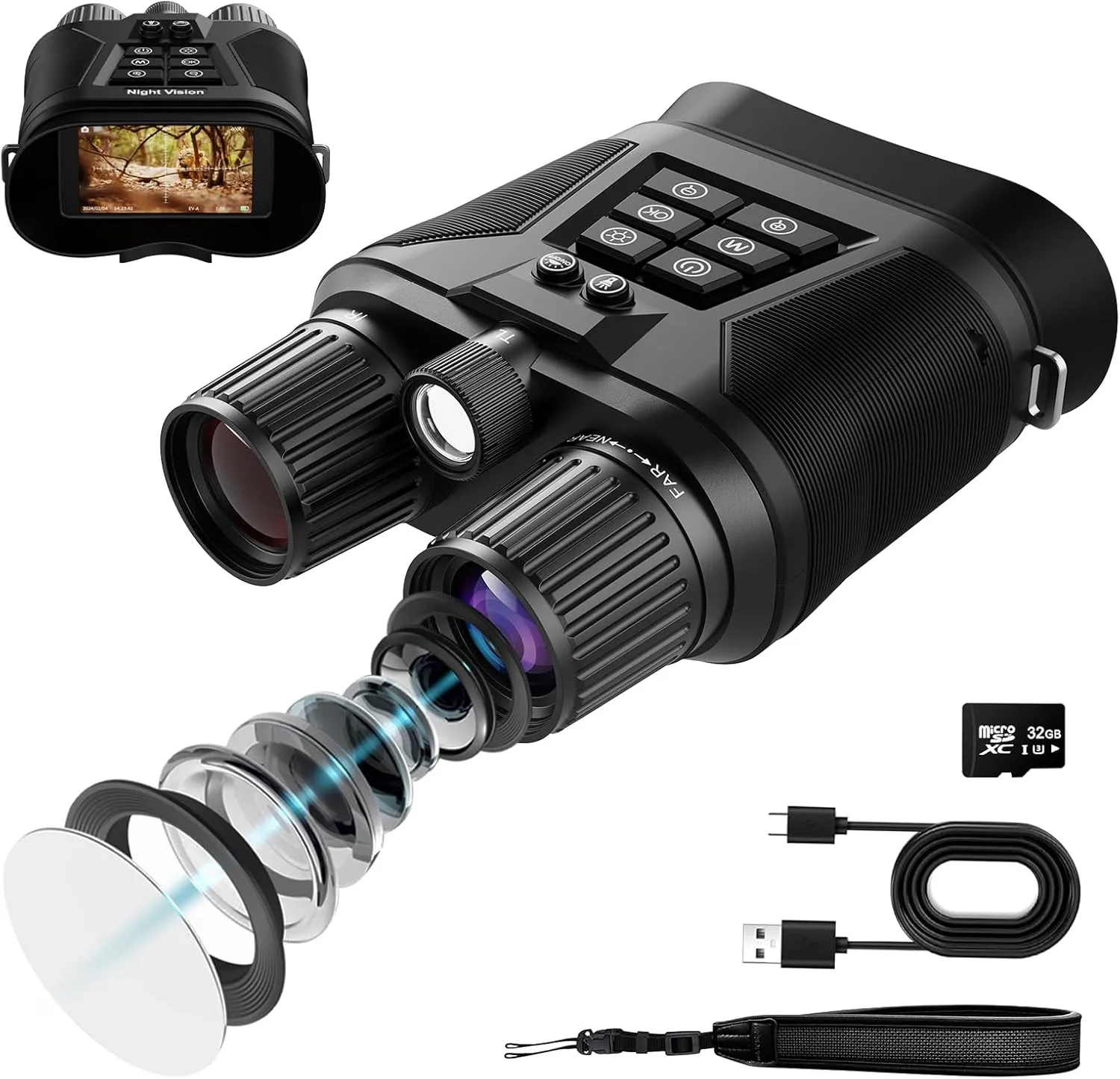 Night Vision Goggles - Night Vision Binoculars with 40MP Photos, 4K Video, 8X Zoom, 850NM Infrared, 1968FT – 5000mAh Rechargeable Battery for Hunting, Wildlife Observation & Security (Deep Black)