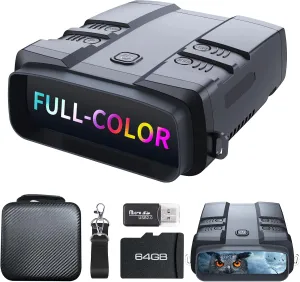 Night Vision Goggles, True 4K Full-Color Night Vision Binoculars, Built-in Powerful Focusable IR, 6000mAh Rechargeable Battery, Super Large Display, Long Viewing Range, Free 64GB Card (Black)