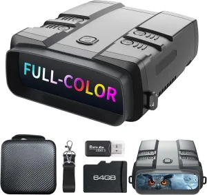 Night Vision Goggles, True 4K Full-Color Night Vision Binoculars, Built-in Powerful Focusable IR, 6000mAh Rechargeable Battery, Super Large Display, Long Viewing Range, Free 64GB Card (Silver)