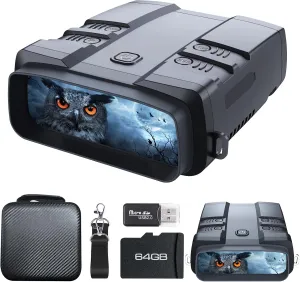 Night Vision Goggles, True 4K Night Vision Binoculars, Built-in Powerful Focusable IR, 6000mAh Rechargeable Battery, Super Large Display, Long Viewing Range, Free 64GB Card (Black 4k Pro)